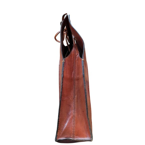 Leather Double Wine Bottle Tote Bag With Handle Snap and Tie Closure Divider - Picture 7 of 12